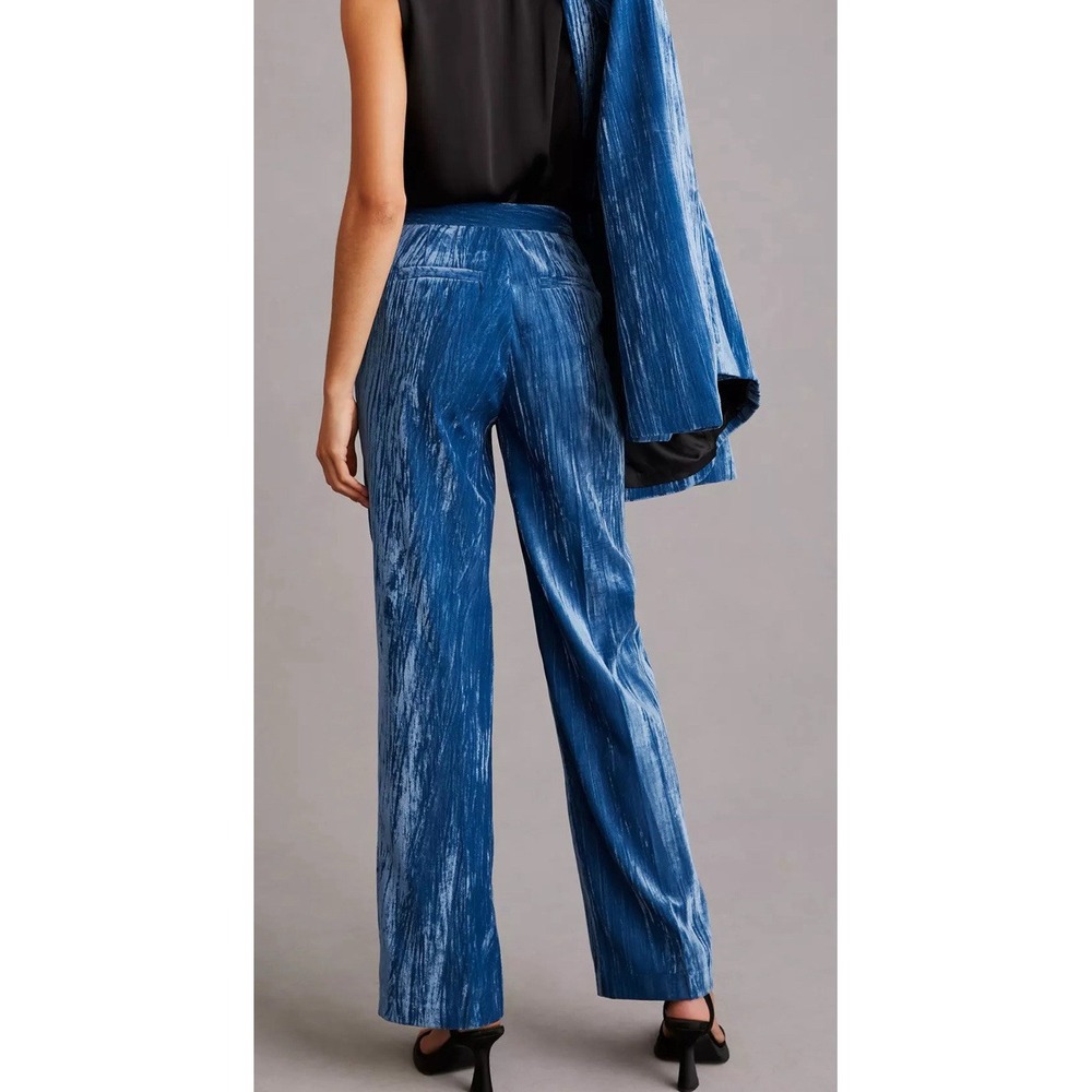 Stella Nova Pants Livi straight velour blue size‎ 36 US 6 Textured - Picture 2 of 9